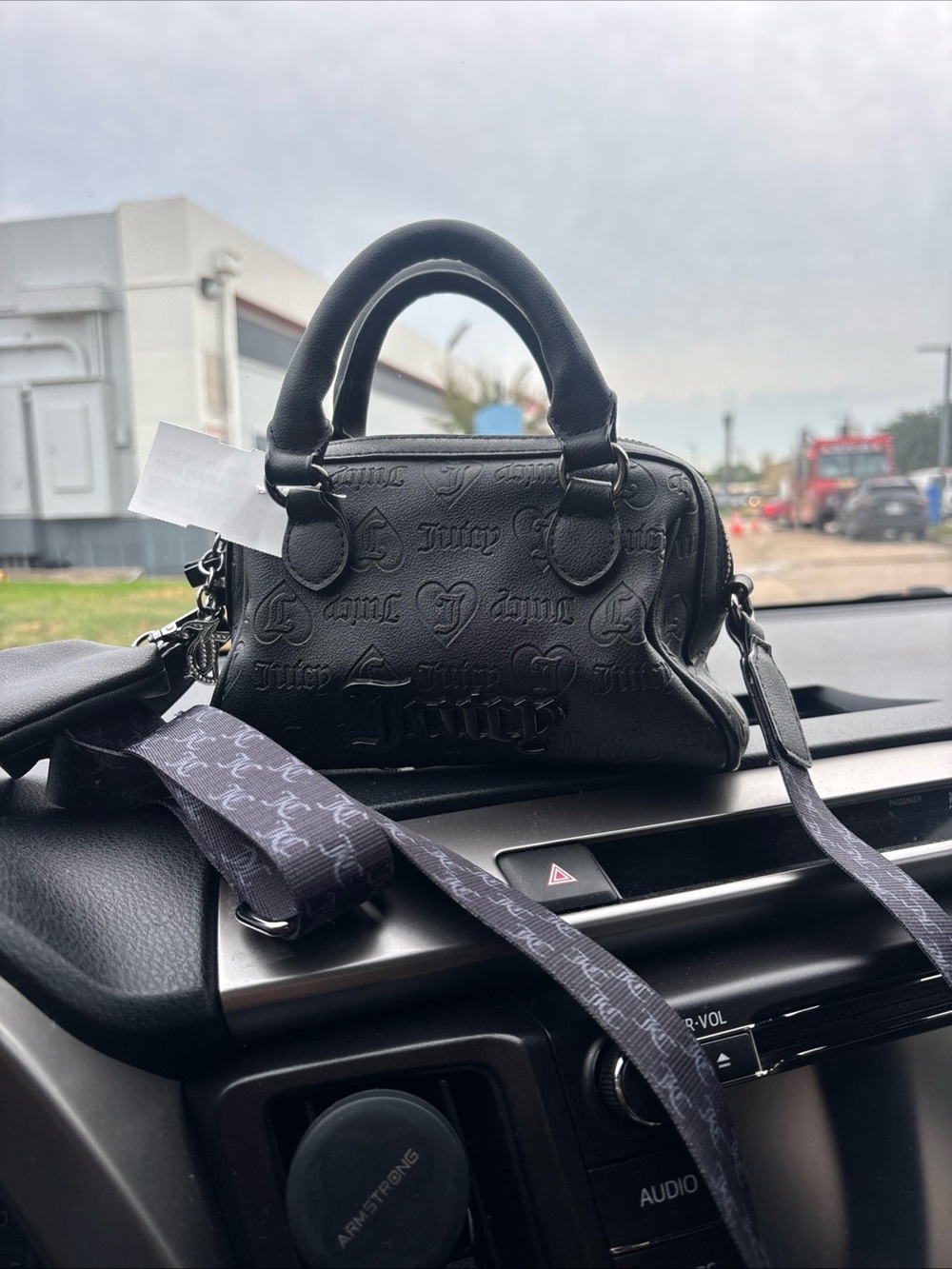 Juicy Couture Black Embossed Mini Satchel with Detachable Printed Strap